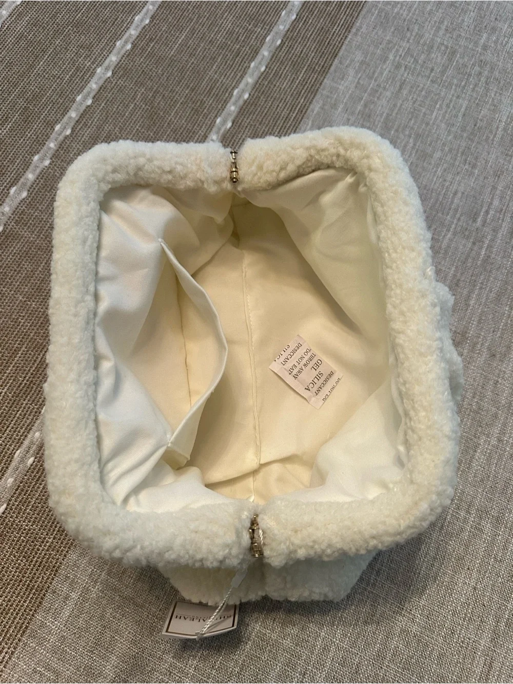 Shiraleah Sherpa clutch ivory white teddy fluffy cloud dumpling makeup pouch bag